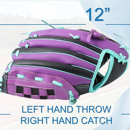 Lefty Baseball Glove Adult - Durable Left Hand Throw Baseball & Softball Mitts, First Baseman Glove for Men and Women - color: Black & Purple, size: 12"