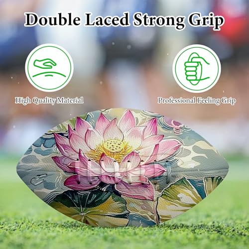 American Football, Official Size 11.9 x 7.3 Inch, Premium Composite Leather High-Grip Ball with Pro-Style Lacing, Unique Prints for Training, Games & Gifts - color: Pink Lotus
