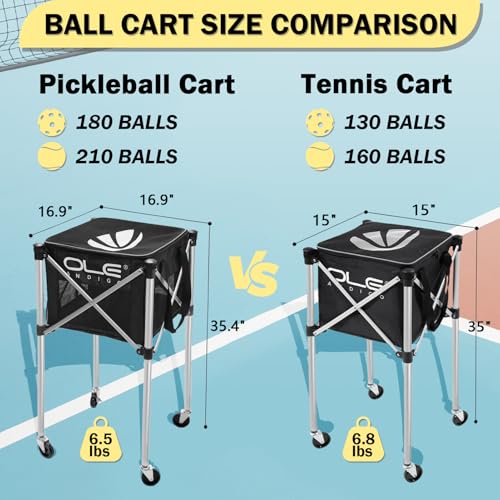 Pickleball Hopper Cart,Tennis Balls Hopper,Can Holds 180 Pickleballs or 210 Tennis Balls,Lightweight Ball Cart with Wheels,Pickle Ball Equipment,Ball Caddy for Training Travel
