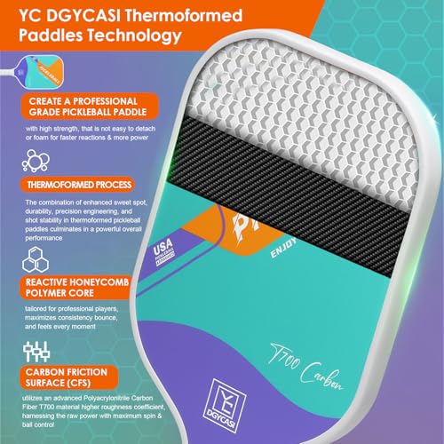 YC DGYCASI 16mm Pickleball Paddles Professional, USAPA Approved, T700 Carbon Fiber Pickleball Paddle Thermoformed, High Grit & Spin, 5.5” Elongated Handle, Handle Girth 4.25”, 8.3oz, with Cover Case - color: Orange