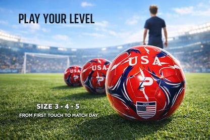 Elite Edition Soccer Ball - Training Soccer Ball – Durable TPU Outdoor Ball – Country Design (USA, Argentina, Brasil, Mexico, Portugal & More) - size: 3, style: USA - RED