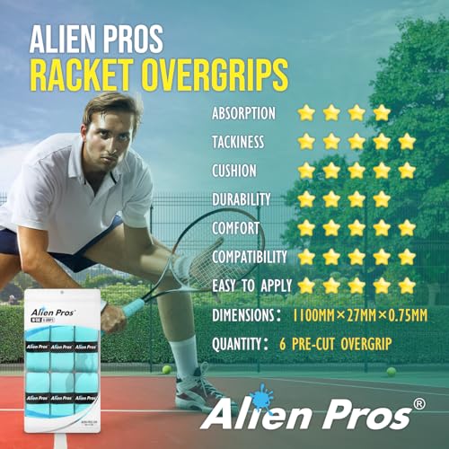 ALIEN PROS New Model M-Tac Tennis Racket Grip Tape (6 Grips) Tennis Overgrip Grip Tape Tennis Racket Tac Feel Tennis Grip – Wrap Your Racquet for High Performance (6 Grips) - color: Mint
