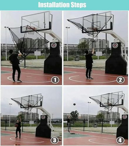 Hanging Basketball Return Attachment for Hoop, Portable Automatic Shooting Basketball Rebounder Device with 180° Rotating-1
