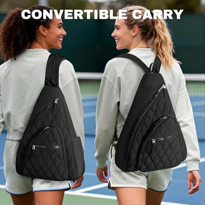 Pickleball Sling Bag for Women and Men, Pickle Ball Paddle Backpack with Fence Hook for Racquetball, Badminton Rackets, Black