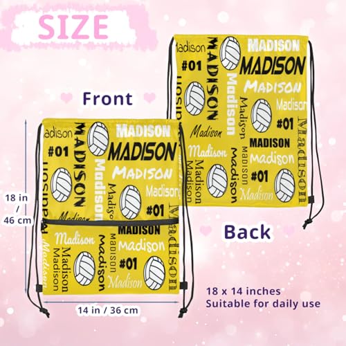 Custom Volleyball Style Drawstring Bag, Personalized Sports Ball Backpack Drawstring Sack Cinch Bags for Team Gift Party Favors, Yellow - color: Green