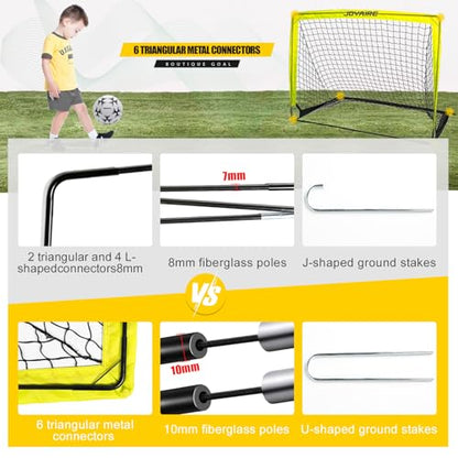Pro-Grade Kids Backyard Soccer Goal, Tear-Resistant 5-Layer Polyester Soccer Net & 10mm Poles for Maximum Durability, 4x3ft/6x4ft/7x5ft, Pop Up Portable Soccer Training Equipment Set with Size 4 Ball - size: 4 ft x 3ft, style: Yellow