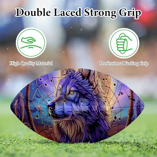 American Football, Official Size 11.9 x 7.3 Inch, Premium Composite Leather High-Grip Ball with Pro-Style Lacing, Unique Prints for Training, Games & Gifts - color: Dream Wolf