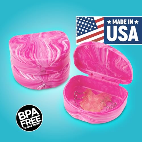 Practicon Marble Retainer Cases, Orthodontic Aligner Case, Mouth Guard Holder (3 Pack) (Pink) - color: Pink