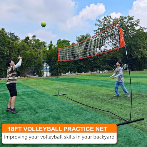 12FT/18FT Portable Volleyball Training Net for Hitting or Serving Drills, Outdoor & Indoor Freestanding Practice Net With Height Adjustable, Carry Bag - style: 18ft Portable volleyball net