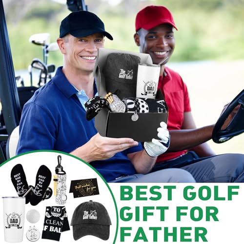 SAIWEILAI ONLINE 12 Pieces Golf Gifts for Dad Dads Christmas Gifts Funny Golf Father Gift for Dad Men Including Tumbler Mug Socks Towel Bag Ball Tee Holder Hat and Clip - style: Men