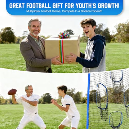 Football Throwing Net, Upgrade Heavy Duty Metal Frame Quarterback Training Equipment Throwing Machine with 1-4 Targets, Easy Setup Football Target Practice with CarryBag, Allweather Indoor Outdoor Use - size: 7 FT × 8 FT