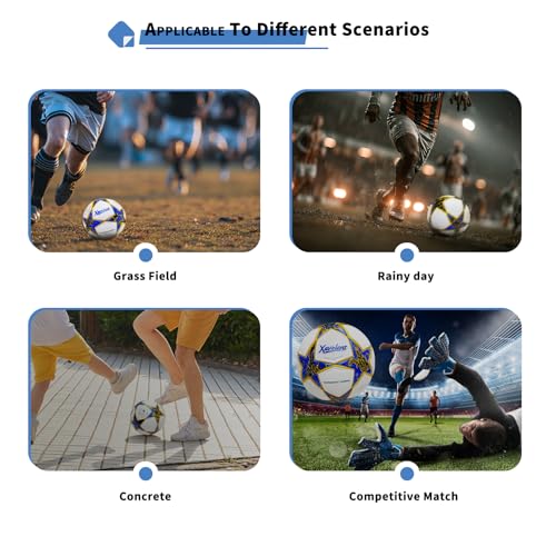 Professional Soccer Ball Size 5, Thermal Bonded Waterproof PU Match-Quality Training Ball with Pump - color: blue gold, size: size 5