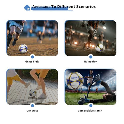 Professional Soccer Ball Size 5, Thermal Bonded Waterproof PU Match-Quality Training Ball with Pump - color: blue gold, size: size 5