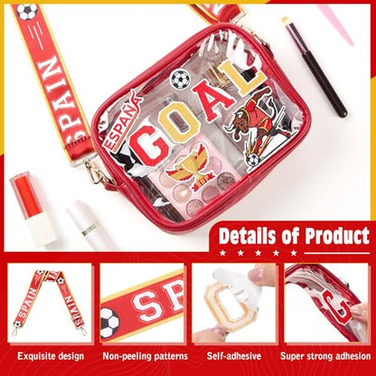 Clear Soccer Bag for Stadium Events Soccer Match Approved Transparent Purse with DIY Patches Concert Sport - style: Spain