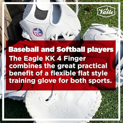 Valle Eagle KK 4-Finger Baseball Training Glove -Durable Leather Infield Flat Mitt for Right & Left Handed Men & Women - Ideal for Infielders & Players - Perfect for Fielding Drills & Practice, White