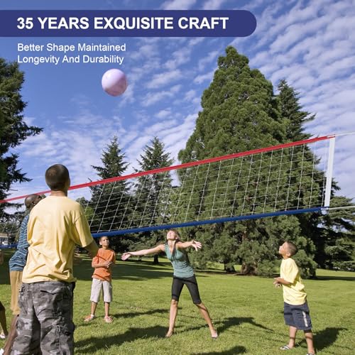Upgraded Professional Volleyball Net Outdoor Heavy Duty – Weatherproof, Extended Stainless Steel Cable and Reinforced Full Borders, Ideal for Indoor & Outdoor Play, 32x3FT, Net Only
