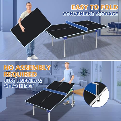 Ping Pong Table Top for Billiard Table, 6FT/7FT/8FT/8.5FT/9FT Foldable Table Tennis Table Topper, Indoor Outdoor Table Tennis Conversion Top w/Net & Premium Foam Padding