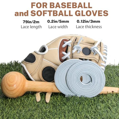 Softball Baseball Glove Lace, Mitt Lace Repair Kit Includes 2 Leather Laces and Lacing Needle for Catcher's Glove - color: White