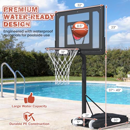 32“x23” Pool Basketball Hoop, 3.1FT-4.1FT Height Adjustable Poolside Basketball Hoop,Include Air Pump,Basketball, Made for Teens, Adults, Black - color: Black, size: 3.1-4.1FT