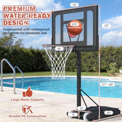 32“x23” Pool Basketball Hoop, 3.1FT-4.1FT Height Adjustable Poolside Basketball Hoop,Include Air Pump,Basketball, Made for Teens, Adults, Black - color: Black, size: 3.1-4.1FT