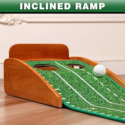 CHAMPKEY Premium Golf Putting Green Indoor with 3 Golf Putting Gates - Improves Putting Accuracy and Skill Levels Golf Putting Mat - Ideal for Indoor and Outdoor Training - style: Dual Hole - Wooden