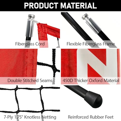 ZONLOLO 6x6ft Portable Baseball & Softball Net for Hitting，Pitching, Batting and Throwing, with Sturdy Bow Frame,Batting Tee, Ball Caddy and Strike Zone, Middel Size, Great for Kids!