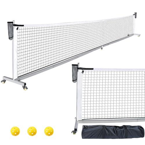 Pro Pickleball Net Portable with Wheels – 22ft Heavy Duty Pickleball Net System with Sturdy Aluminum Frame for Outdoor & Indoor – Nylon Net & Carrying Bag for Pickleball, Tennis, Badminton - style: Movable-Portable