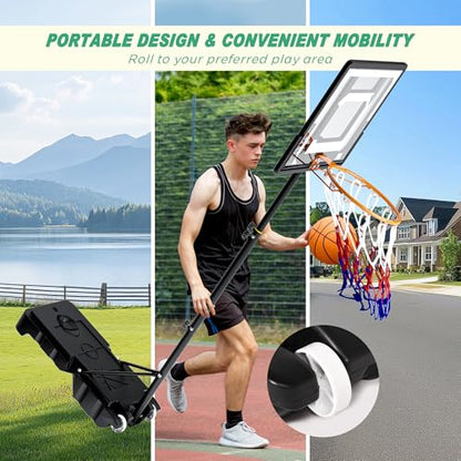 DlandHome Basketball Hoop, 5.2-6.8FT Height Adjustable,Portable Basketball Hoops & Goals for Teenagers Youth, Wheels for Driveway, Park, Gym, Indoor Outdoor Use