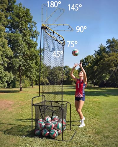 GarveeLife Volleyball Setter Training Net, 5-Angle & 6.7–9 ft Height Adjustments Volleyball Training Equipment, Portable with Lockable Wheels for Indoor Outdoor Practice