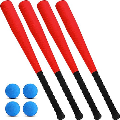 Wettarn 4 Pcs Foam Baseball Bat 24 Inches Foam Bat with Safe Soft Baseballs T Ball Set for Outdoor Indoor Sport Game Beginners Practice Playing Training(Red)