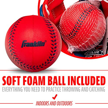 Franklin Sports Air Tech Baseball Glove with Ball - Tee Ball - Soft Air Tech Foam - color: Navy/Red, size: 8.5"