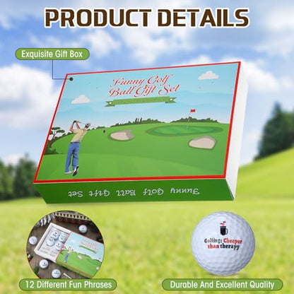 Realspring 13 Pcs Funny Golf Ball Gift Set Humor Golf Set with Funny Sayings Includes 8 Balls, 4 Tees, 1 Gift Box, Golf Ball and Tee Accessories Novelty Gifts for Dad Husband Grandpa and Golf Lovers