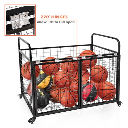 heodmaem Ball Cart Storage for Garage Compatible with Optional Divider, Extra Large Basketball Cage Bin for Indoor Outdoor, Heavy Duty Sports Equipment Organizer for Gym, School,Club