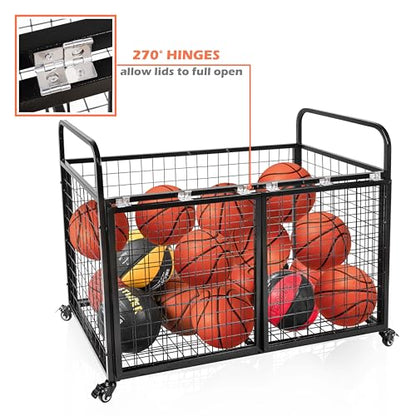 heodmaem Ball Cart Storage for Garage Compatible with Optional Divider, Extra Large Basketball Cage Bin for Indoor Outdoor, Heavy Duty Sports Equipment Organizer for Gym, School,Club