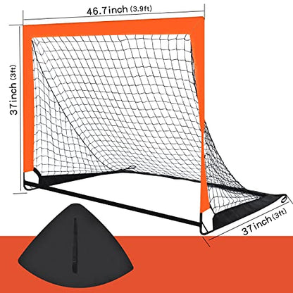 2 Pack 4’ x 3’ Size Portable Kid Soccer Goals for Backyard, Indoor and Outdoor Pop Up Soccer Goals, Orange, Theresduet