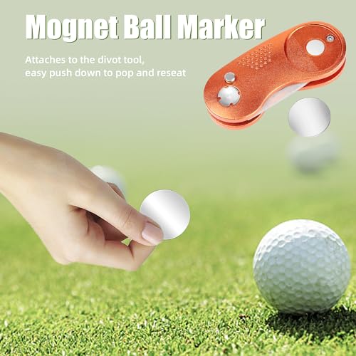 Mile High Life Golf Divot Repair Tool, All Metal Foldable Divot Tool with Pop-up Button & Magnetic Ball Marker - color: Orange Curve