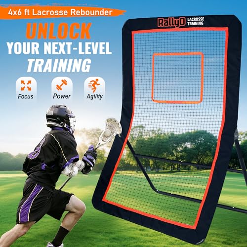 Lacrosse Rebounder for Backyard Heavy-Duty Volleyball Rebounder Net with Color Box, Adjustable 5 Rebound Angles for Lacrosse, Volleyball, Baseball, Soccer Practice - style: 4×6ft Premium Rebounder