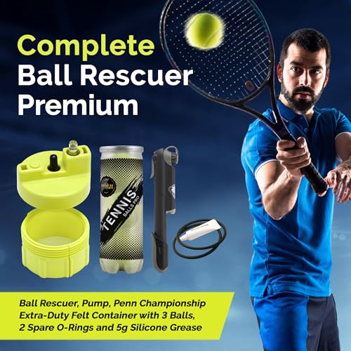 BALL RESCUER: Tennis Ball Pressurizer – Converts Compatible Tennis Ball Container into a 30 psi Ball Pressurizer & Extends Ball Life (Pump & Container not Included in Standard and Standard Plus) - size: With Pump & Ball Container