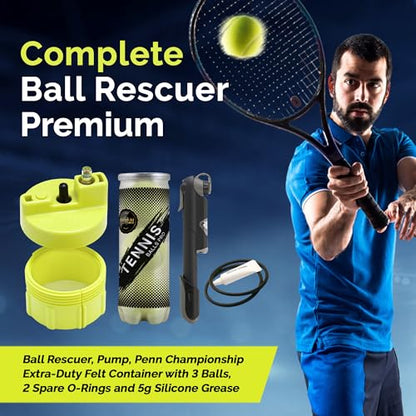 BALL RESCUER: Tennis Ball Pressurizer – Converts Compatible Tennis Ball Container into a 30 psi Ball Pressurizer & Extends Ball Life (Pump & Container not Included in Standard and Standard Plus) - size: With Pump & Ball Container