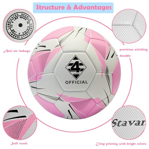 Soccer Ball Size 4 with Pump & Needle, Sofu PU Soccer Ball Kit for Indoor Outdoor Practicing Training Playing Game Gift Adult Play (Official Size 4)