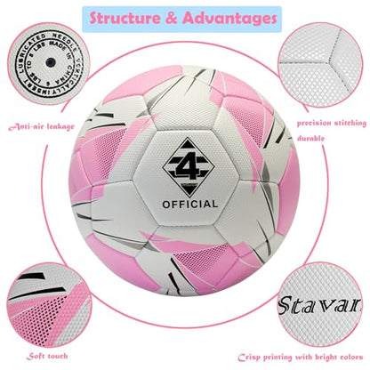 Soccer Ball Size 4 with Pump & Needle, Sofu PU Soccer Ball Kit for Indoor Outdoor Practicing Training Playing Game Gift Adult Play (Official Size 4)