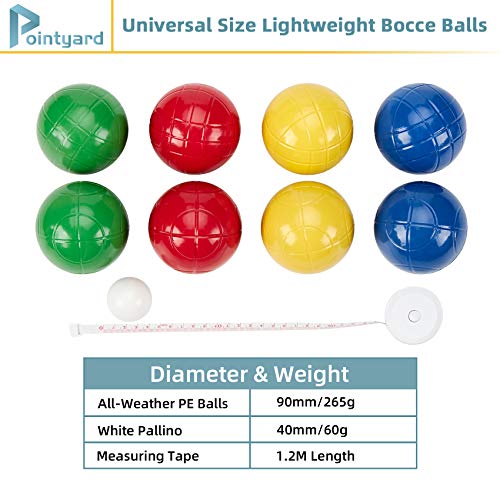 90mm Bocce Ball Set with 8 PE Balls, 1 Pallino, Carrying Bag, Measuring Tape - Family Game for Outdoor/Lawn/Beach/Park - size: 90mm