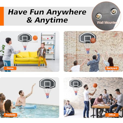 Wall Mounted Basketball Stand 28.5 x 18 Inch Shatterproof Backplate Folding Durable Basket and All-Weather Mesh Construction for Indoor and Outdoor Use
