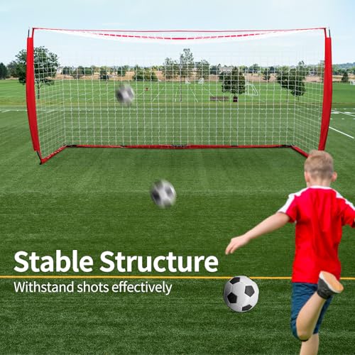 SHANTRA Soccer Goal, 12x6FT Easy Setup Soccer Goals for Backyard with Metal Base, Portable Soccer Net for Teens/Adults, Large Equipment for Training, Soccer Goal for Practice with Carry Bag