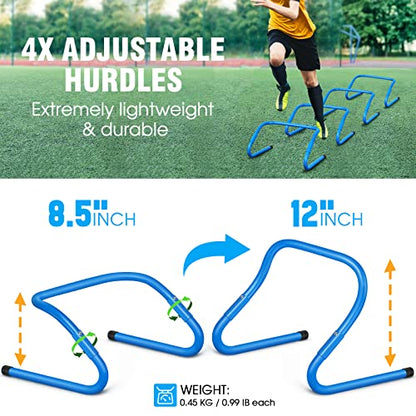X-UMEUS Agility Ladder Speed Training Equipment Set-20ft Agility Ladder,12 Soccer Cones,4 Hurdles, Jump Rope, Running Parachute| Basketball Football Soccer Training Equipment for Kids Youth Adults - color: Blue