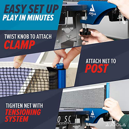 JOOLA Professional Grade WX Aluminum Indoor & Outdoor Table Tennis Net and Post Set - Quick Setup - 72in Regulation Ping Pong Net - Reinforced Cotton Blend with Adjustable Tensioning System