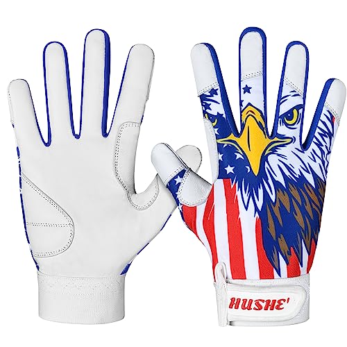 Hushe' American Flag Batting Gloves & Softball Gloves USA Flag Baseball Batting Gloves Youth Kids Baseball Batting Glove for Youth Men Adult & Unisex. - color: White Eagle, size: Youth Small