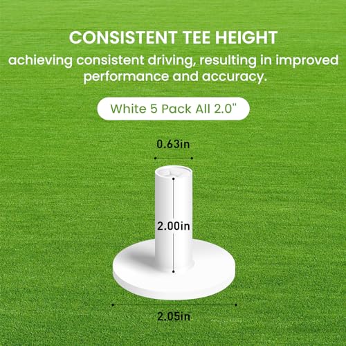 FINGER TEN Golf Rubber Tee Driving Range Value 5 Pack for Indoor Outdoor Practice Mat, Tee Adaptor Size 1.5’’ 2.0’’White Black Tee Holder Set for Hitting Mats - style: Raw White 5 Pack All 2.0''