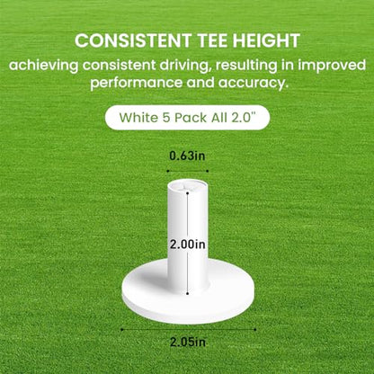 FINGER TEN Golf Rubber Tee Driving Range Value 5 Pack for Indoor Outdoor Practice Mat, Tee Adaptor Size 1.5’’ 2.0’’White Black Tee Holder Set for Hitting Mats - style: Raw White 5 Pack All 2.0''