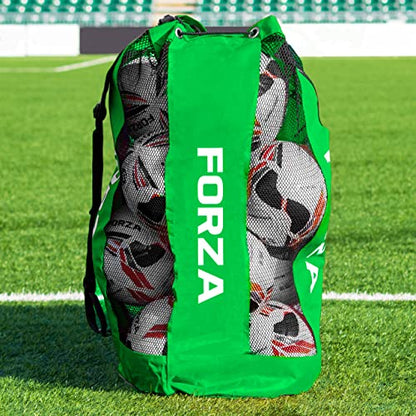 FORZA Premier Ball Carry Bag | Drawstring Soccer, Basketball, Netball & Volleyball Mesh Bag | 5 Color Options - Heavy Duty Equipment Holdall | 12 Ball Capacity - color: Green
